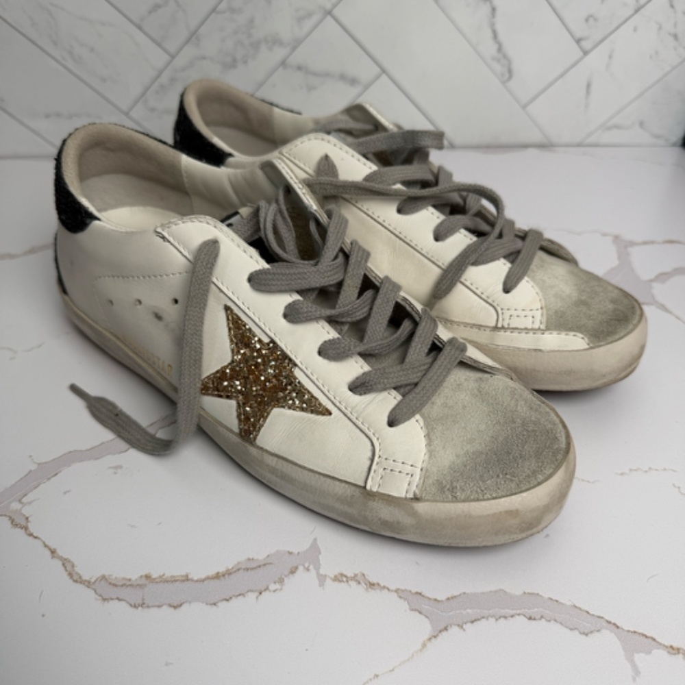 Golden Goose Super Star, Gold & Black glitter size 39
